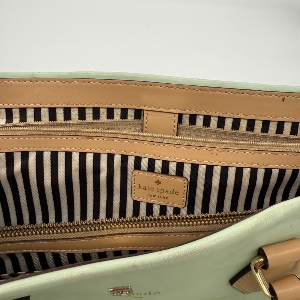 Kate Spade Mint Green Shoulder Bag with Tan and Black Trim - Picture 10 of 14